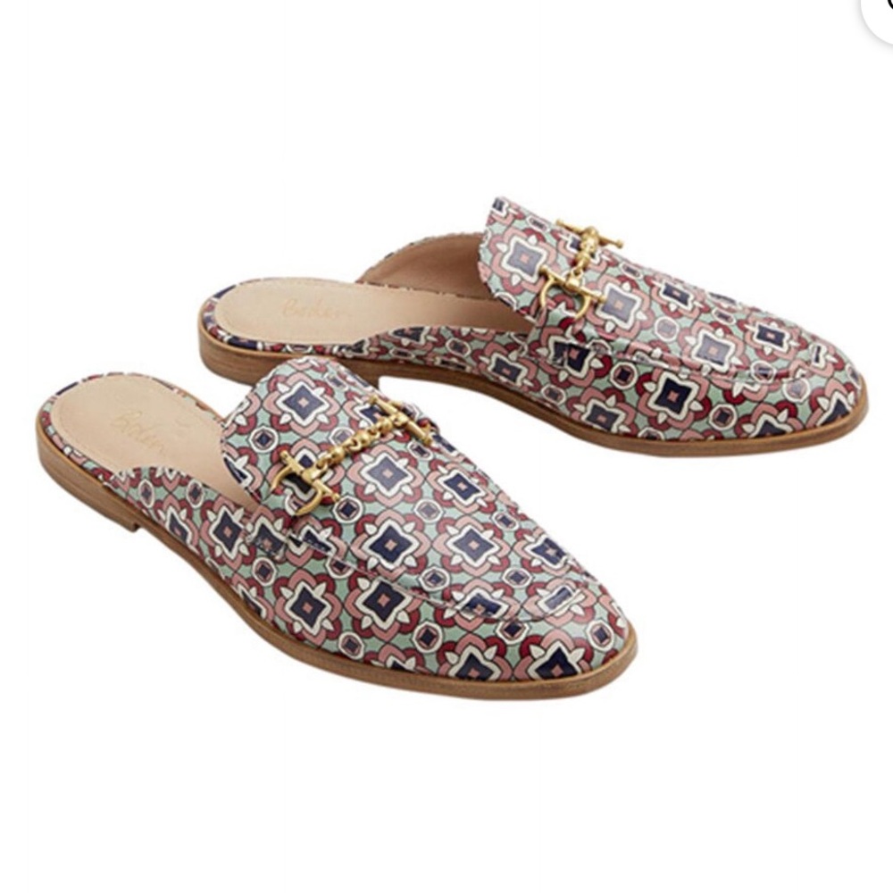 Boden 100% Leather Multicolored Snaffle Metal Detail Backless Slip On Loafers 6